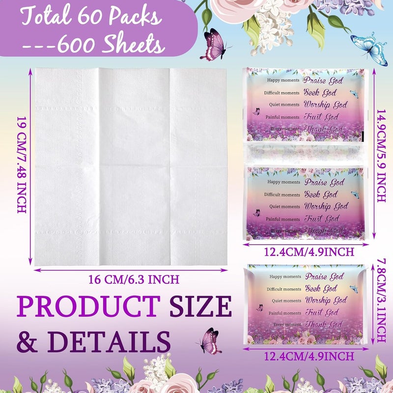 Sinmoe 60 Pack Pocket Tissues Travel Packs Christian Travel Tissues 3 Ply Pocket Size for Guests Mini Wallet Facial Napkin for Breast Cancer Wedding Xmas GraduationButterfly - Image 3