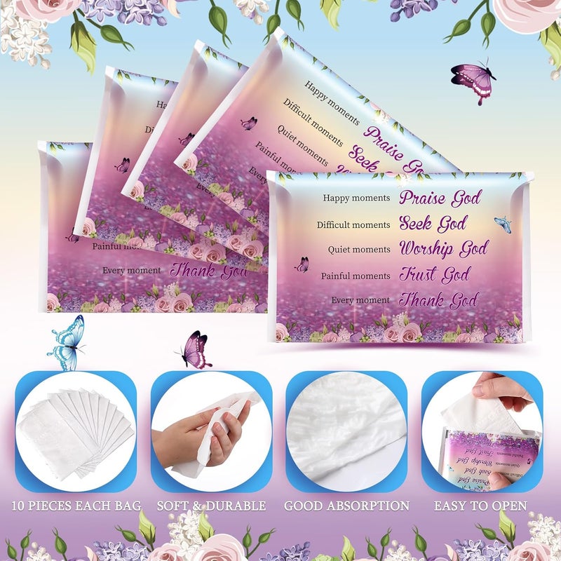 Sinmoe 60 Pack Pocket Tissues Travel Packs Christian Travel Tissues 3 Ply Pocket Size for Guests Mini Wallet Facial Napkin for Breast Cancer Wedding Xmas GraduationButterfly - Image 4