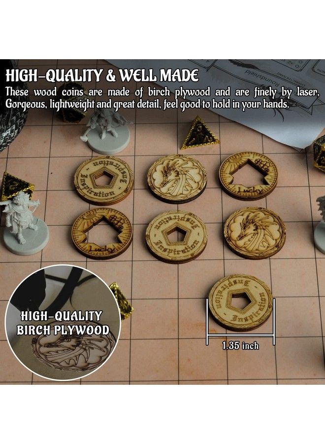CZYY Dnd Tokens Laser Cut Wood Coins Set Of 15 In 3 Styles Lucky Clover Inspiration And Dragon Perfect For Dungeons & Dragons Pathfinder Rpg And Board Game  - Image 5
