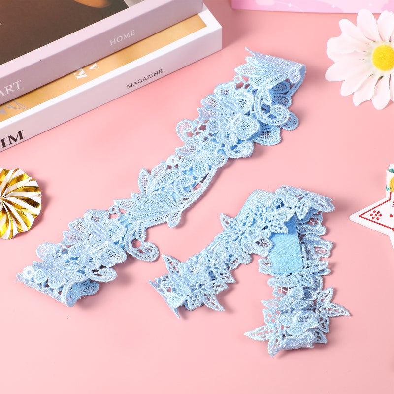 2pcs Wedding Set Lace Garters Belt Bride Women (Sky- ) - Image 4