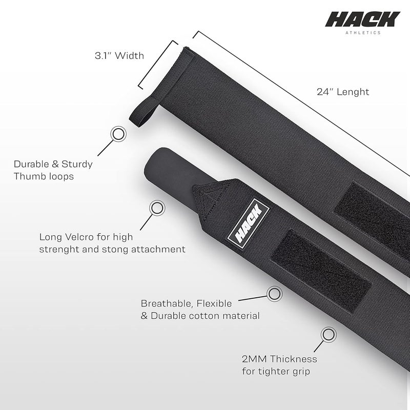 Hack Athletics Professional 24" Flexible Wrist Wraps with Thumb Loops - Wrist Support for Men and Women - Hand Grip Wrist Straps for Weightlifting, Bench Press, Body Building, Strength Training. - Image 2