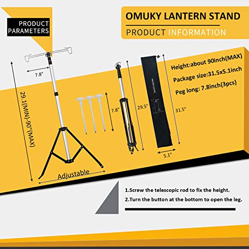 OMUKY Telescopic Lantern Stand with Base Outdoor Camping Lamp Stand Pole Adjustable Lantern Pole (Silver) - Image 5
