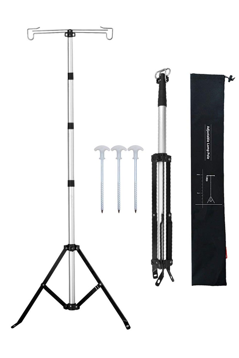 OMUKY Telescopic Lantern Stand with Base Outdoor Camping Lamp Stand Pole Adjustable Lantern Pole (Silver) - Image 1