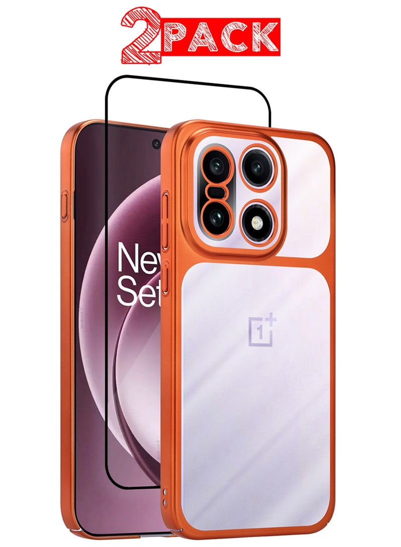 CATANES Electroplated PC Case for OnePlus 15 - Raised Camera Guard and Shock-Absorbing Edges with 3D Screen Protector - Clear - Side Orange - Image 1