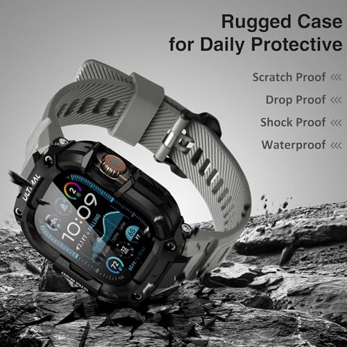 ULTIMAL Rugged Band with Case for Apple Watch 49mm, Military-Grade Shockproof Protective Strap for Men, All-in-One Outdoor Sport Watch Band Compatible with Apple watch Ultra 3/2/1 (Grey) - Image 5