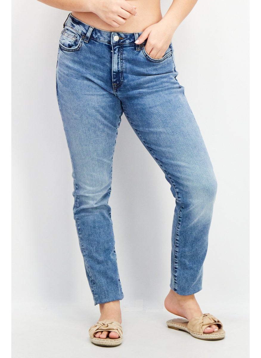 EDC Women Skinny Fit Dark Five Pocket Stretchable Jeans, Blue  - Image 1