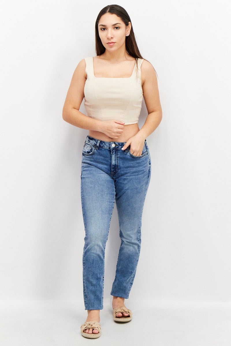 EDC Women Skinny Fit Dark Five Pocket Stretchable Jeans, Blue - Image 4