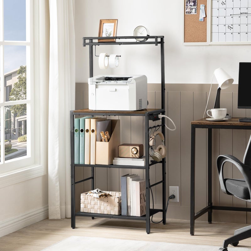 MAHANCRIS Bakers Rack with Storage, Microwave Stand with Paper Holder, Bakers Rack with Power Outlet, Coffee Bar Station with 6 Hooks, for Kitchen, Dining Room, Rustic Brown and Black BRHR36E01 - Image 2