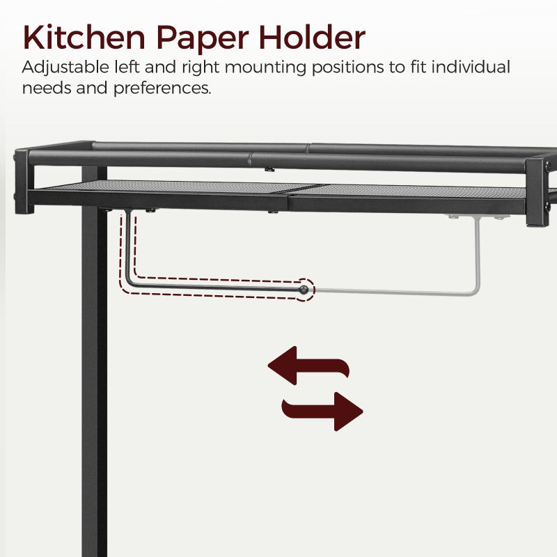 MAHANCRIS Bakers Rack with Storage, Microwave Stand with Paper Holder, Bakers Rack with Power Outlet, Coffee Bar Station with 6 Hooks, for Kitchen, Dining Room, Rustic Brown and Black BRHR36E01 - Image 4