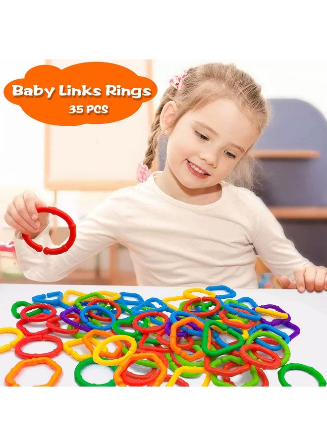 RAINBOW TOYFROG Baby Links Rings - 35 Geometric Linking Chains Ring Toys For Baby - Safe Infant Toys For Teething And Sensory Development - Car Seat & Stroller Toys For Infants & Toddlers  - Image 3