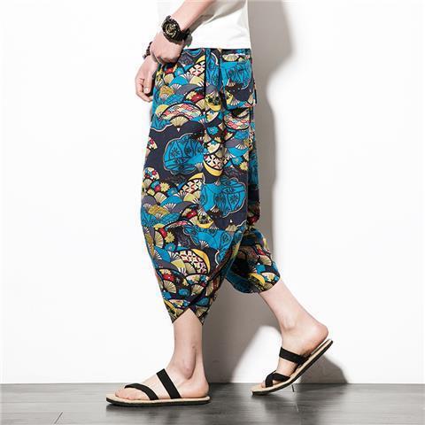Chinese Style Mens Casual Cotton Linen Capris Brown K29-2  - Image 2