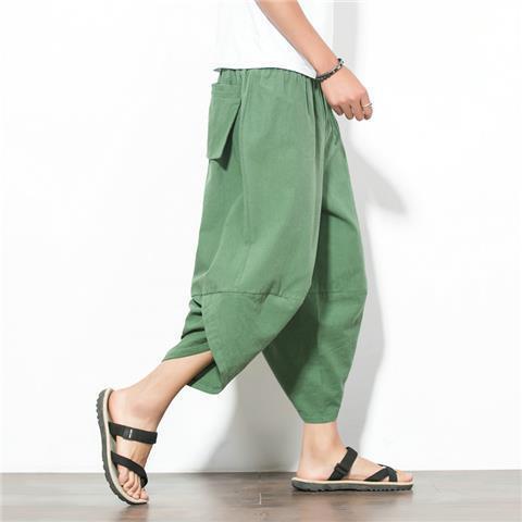 Chinese Style Mens Casual Cotton Linen Capris Brown K29-2  - Image 4