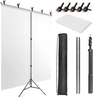 JEBUTU 5X6.5ft White Screen Backdrop with Stand Kit, White Screen with T-Shape Background Support Stand, Portable White - Image 1