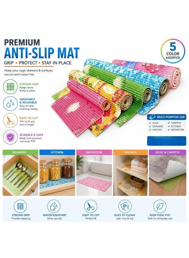 ALSAQER PVC Anti Slip Mat Roll 50 x 100 cm – Soft Cushioned Multi-Color Assorted Design Non Slip Floor Mat for Bathroom, Kitchen, Shower, Drawer, Shelf & Carpet Protection – Washable Multi-Purpose PVC Grip Mat - Image 2