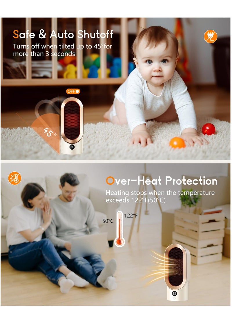 Space Heaters for Indoor Use, Portable Heater PTC Fast Heating, Two-Speed Portable Electric Small Heaters Fan for Indoor, Digital Display, Overheating Protection for Bedroom Home Office (800W)  - Image 3