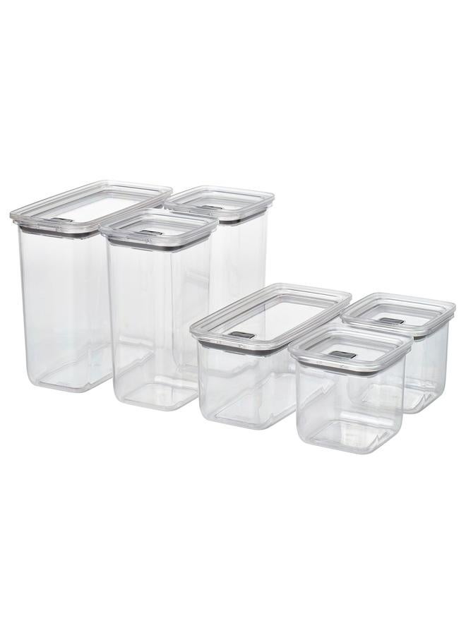 erorex Dry Food Jar With Lid, Set Of 6, Transparent - Image 1