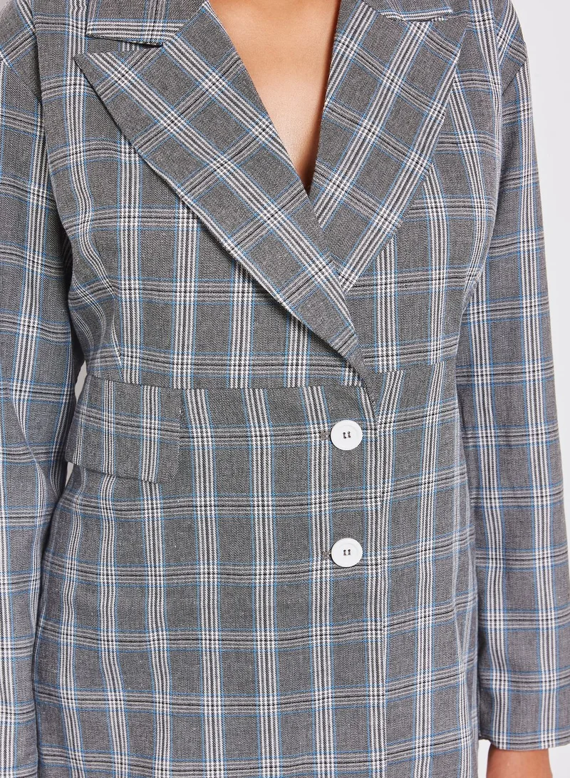 House Of Sunny Detachable Scarf Asymmetric Check Tailored Blazer