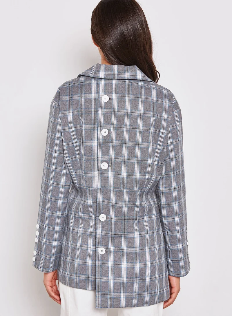 House Of Sunny Detachable Scarf Asymmetric Check Tailored Blazer