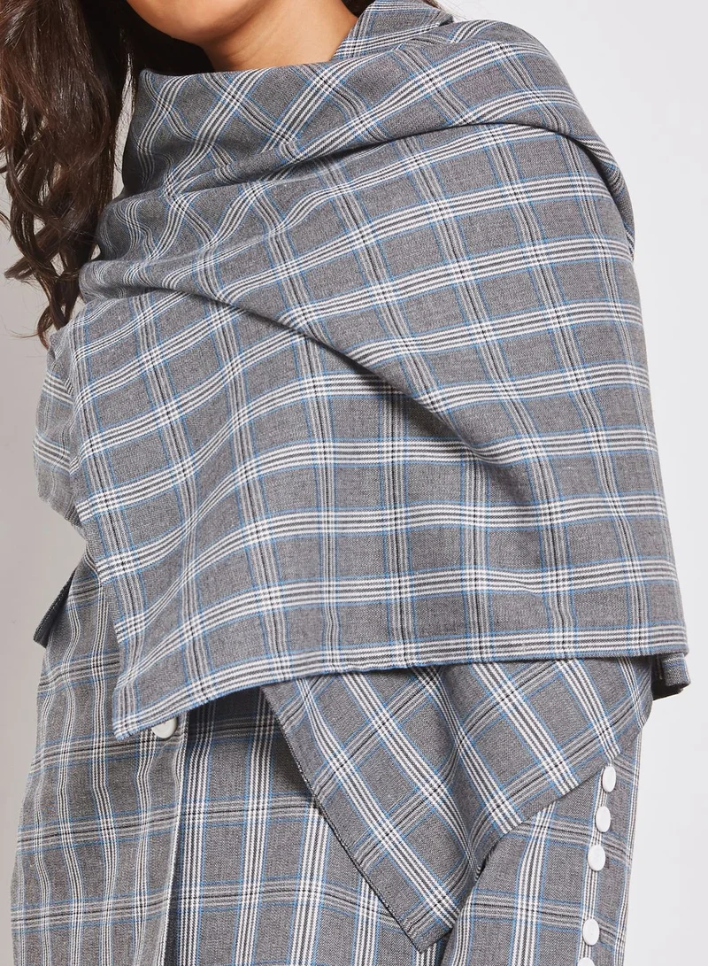 House Of Sunny Detachable Scarf Asymmetric Check Tailored Blazer