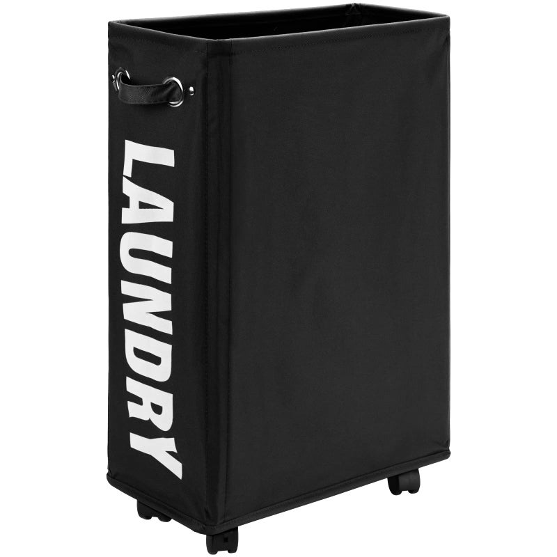 DOKEHOM 25-Inches Slim Laundry Basket on Wheels, Collapsible Rolling Laundry Hamper, Foldable Narrow Corner Clothes Storage Bins (Black) - Image 1