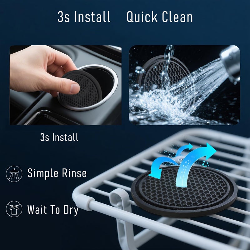 KULOLO Car Cup Holder Coaster 4 Pack - Non Slip & Shockproof,Flexible PVC Rubber Insert for Car/Truck/SUV/Van (2.75"x0.2") Universal Fit Auto Cup Holders Accessories for Women and Man (Black) - Image 5