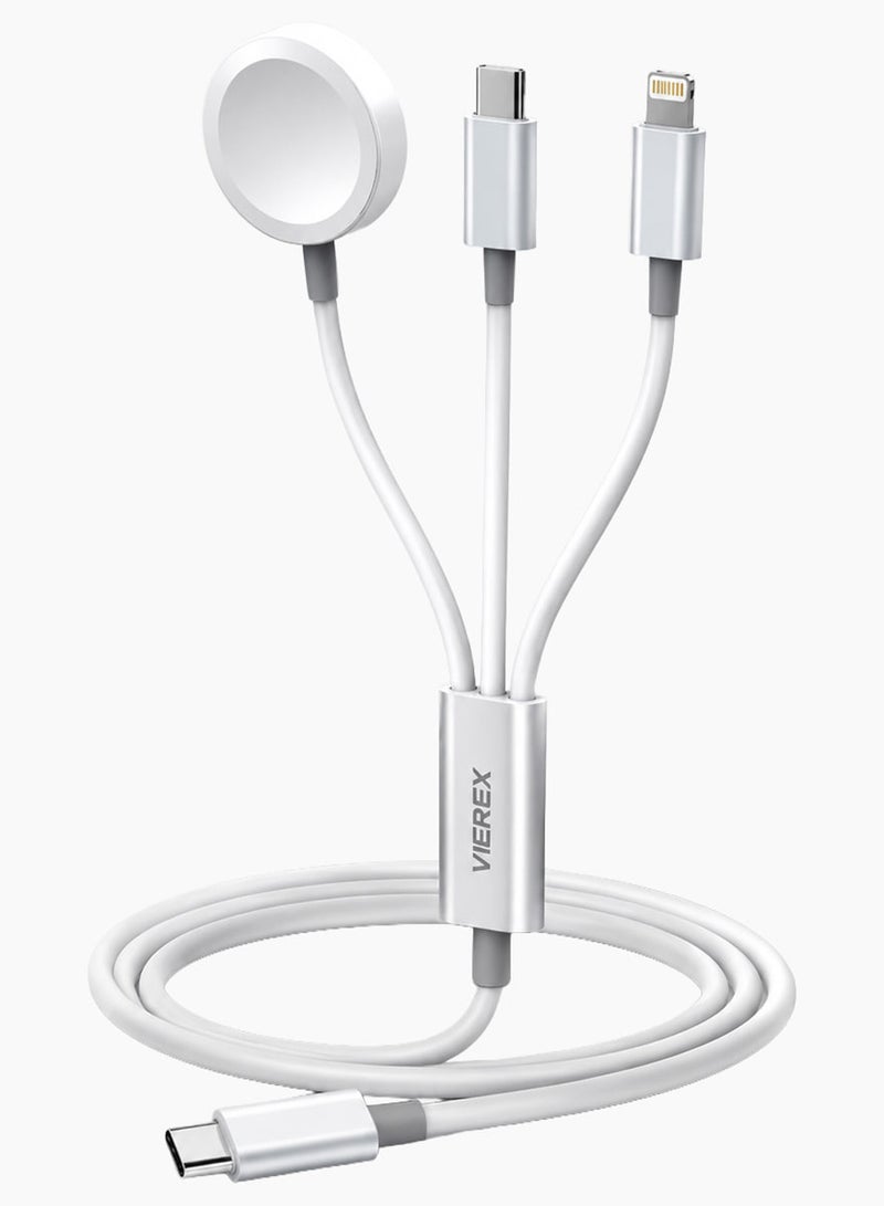 Vierex 3-in-1 Multi Magnetic Charging Dock Cable, 60W Type-C & 27W Lightning Splitter with Wireless Watch Charging Pad for Apple Watch Series - Image 4