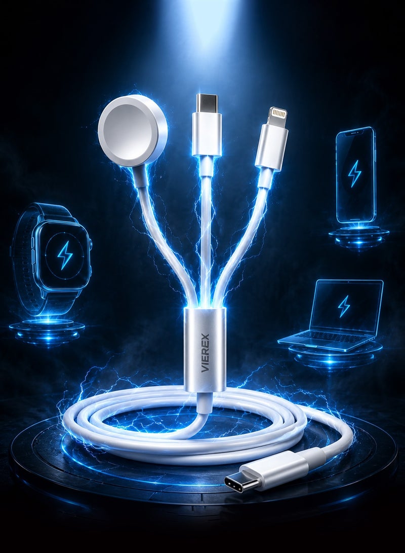 Vierex 3-in-1 Multi Magnetic Charging Dock Cable, 60W Type-C & 27W Lightning Splitter with Wireless Watch Charging Pad for Apple Watch Series - Image 2