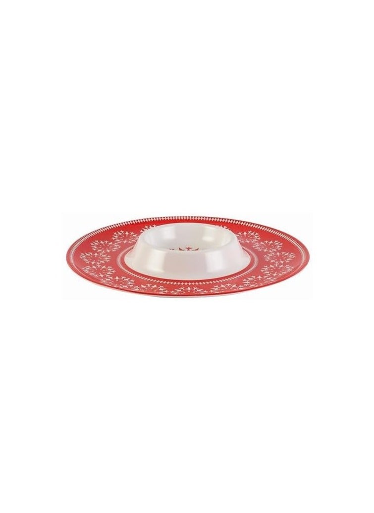 Generic - Melamine Pasta Plate Chip And Dip Set Round Serving Tray 2 Pack Chip Party Plate Serving Tray With Sauce Divider Innovative Multi Use Versatile Convenient For Party Red - Image 1