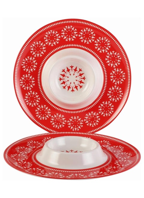 Melamine Pasta Plate Chip And Dip Set Round Serving Tray 2 Pack Chip Party Plate Serving Tray With Sauce Divider Innovative Multi Use Versatile Convenient For Party Red