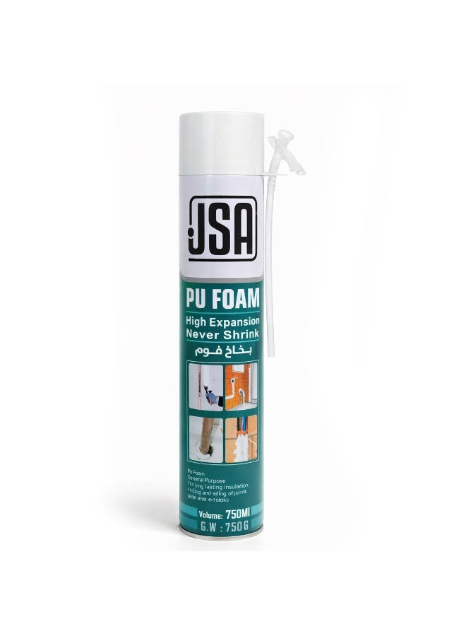 JSA PU Foam Spray 750ml High Expansion Insulating Sealant Foam for Gap Filling Crack Sealing Door Window Frame Insulation Waterproof Soundproof Expanding Spray Foam for Construction Repair Pipe Sealing Wall Joint Filling DIY Building Insulation - Image 1