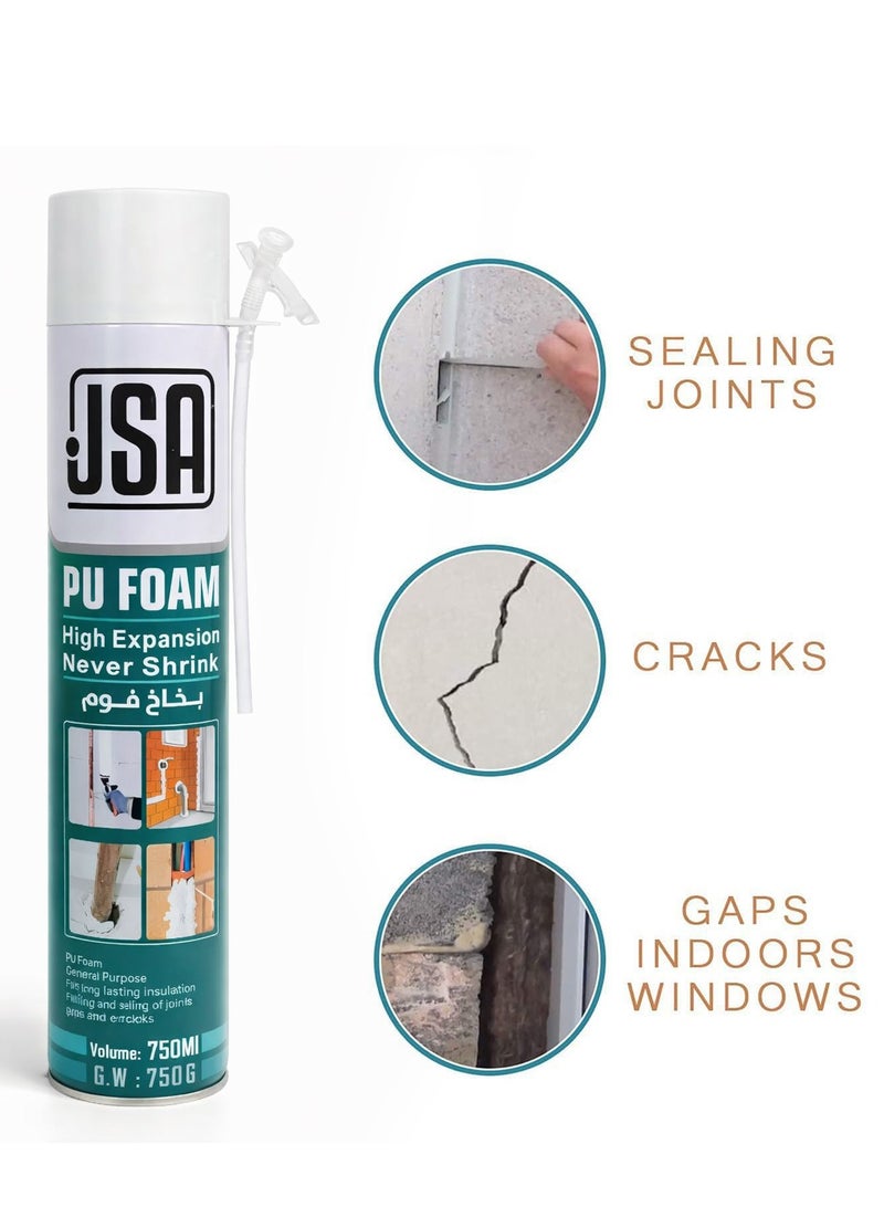 JSA PU Foam Spray 750ml High Expansion Insulating Sealant Foam for Gap Filling Crack Sealing Door Window Frame Insulation Waterproof Soundproof Expanding Spray Foam for Construction Repair Pipe Sealing Wall Joint Filling DIY Building Insulation - Image 5