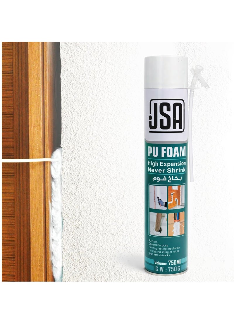 JSA PU Foam Spray 750ml High Expansion Insulating Sealant Foam for Gap Filling Crack Sealing Door Window Frame Insulation Waterproof Soundproof Expanding Spray Foam for Construction Repair Pipe Sealing Wall Joint Filling DIY Building Insulation - Image 2