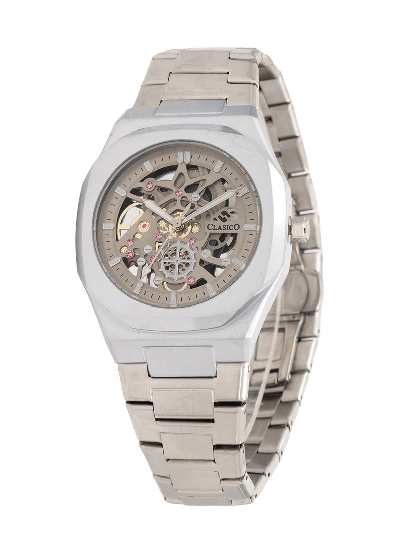 Clasico ساعة فورت سكلتون للرجال الفاخرة ⏱️ حركة كوارتز | فولاذ مقاوم للصدأ فضي ✨ | تصميم هيكل عظمى - Image 2