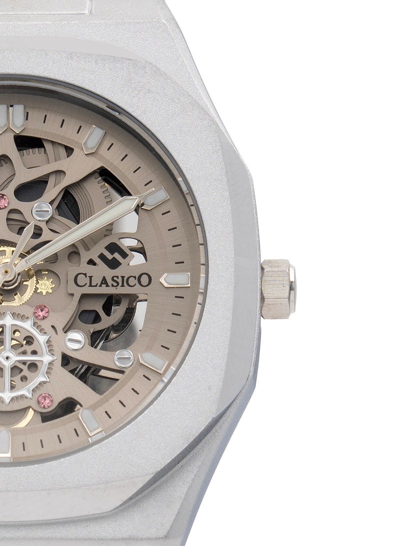 Clasico ساعة فورت سكلتون للرجال الفاخرة ⏱️ حركة كوارتز | فولاذ مقاوم للصدأ فضي ✨ | تصميم هيكل عظمى - Image 4