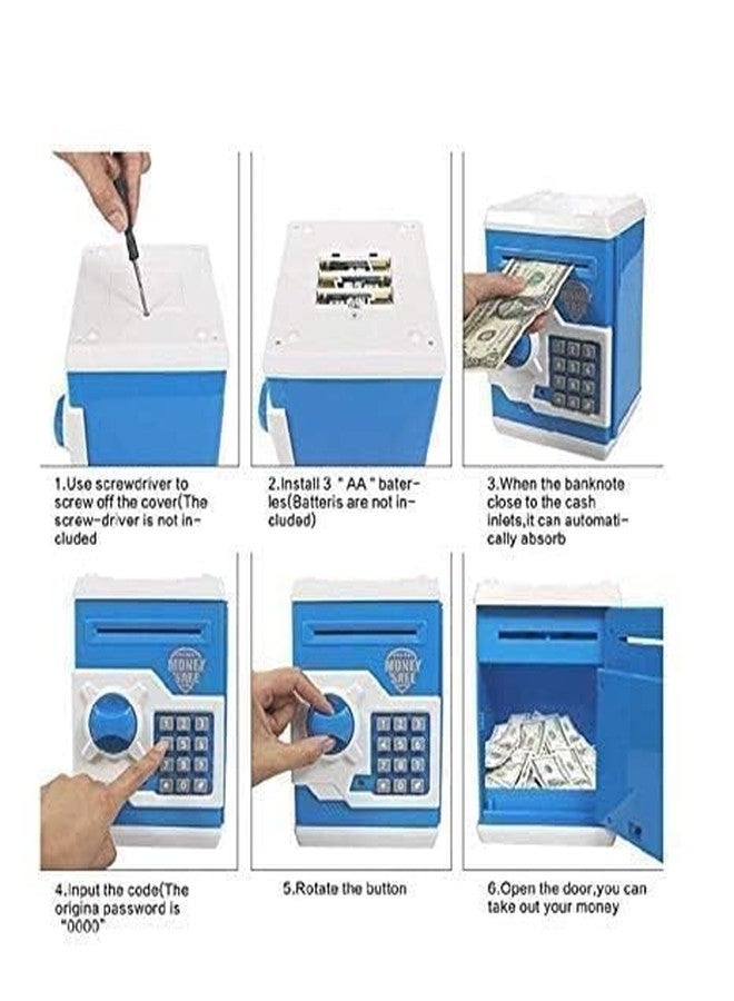 CARRYZE Electronic Money Bank Safe Box with Digital Keypad | Mini ATM Style Piggy Bank for Kids (Blue & White) - Image 2