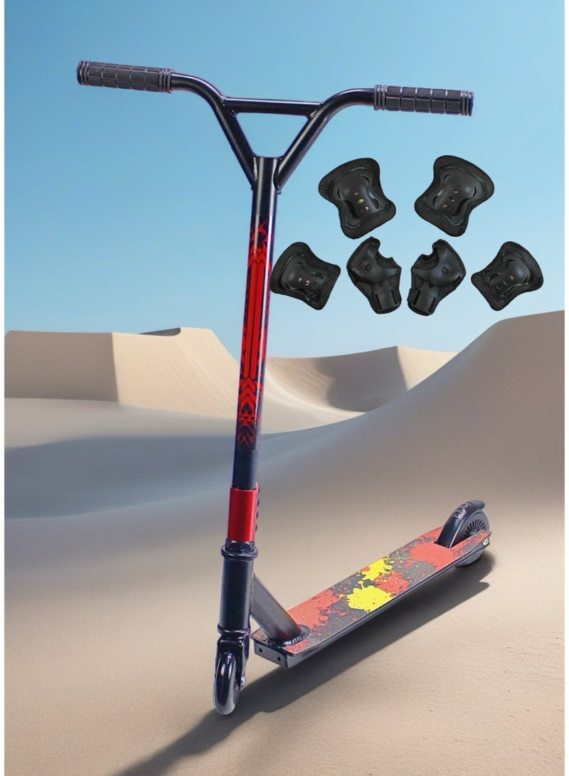 EASY FUTURE Pro Stunt Scooter – 2 Wheels, Aluminium Deck with Grip Tape, 110 mm Aluminium Wheels, Wide T-Bar Handlebars, Steel Brake, Lightweight 360° Trick Scooter for Beginners & Intermediates Including Protective Gear Set - Image 5