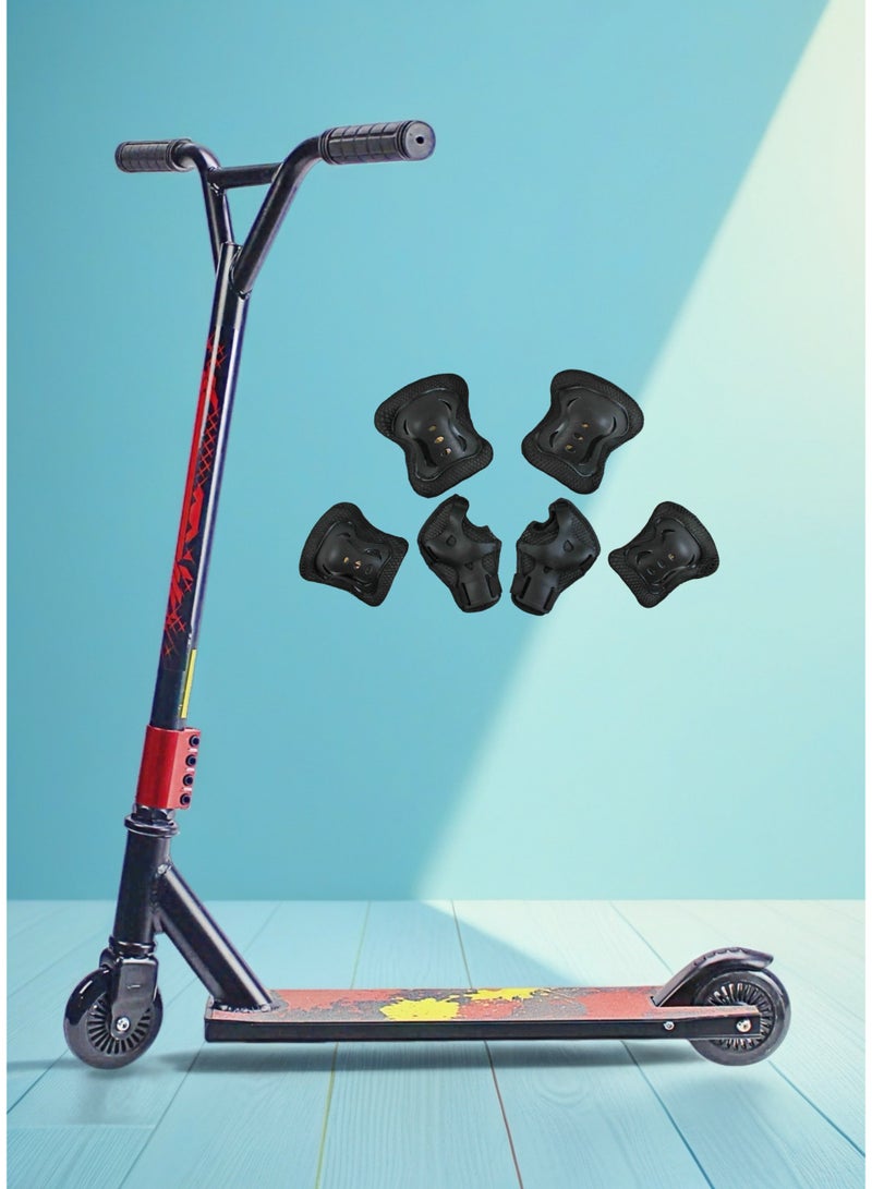 EASY FUTURE Pro Stunt Scooter – 2 Wheels, Aluminium Deck with Grip Tape, 110 mm Aluminium Wheels, Wide T-Bar Handlebars, Steel Brake, Lightweight 360° Trick Scooter for Beginners & Intermediates Including Protective Gear Set - Image 4