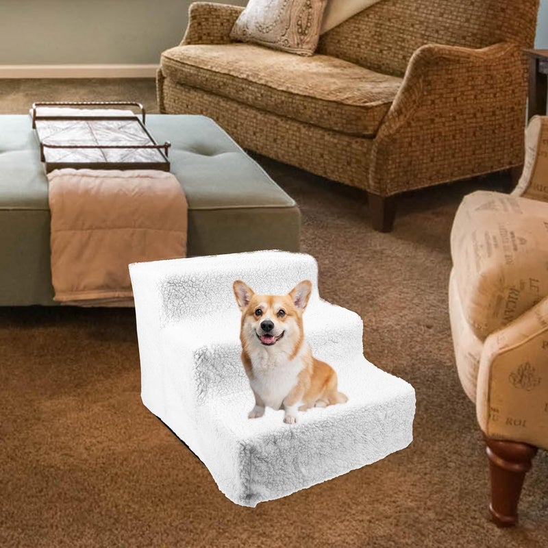 DOITOOL Pet Steps and Jumping Stair for Small Dogs and Cats, Portable White Modular Pet Stair with Removable Washable Cover, Suitable for High Sofas and Beds in Home Use - Image 3