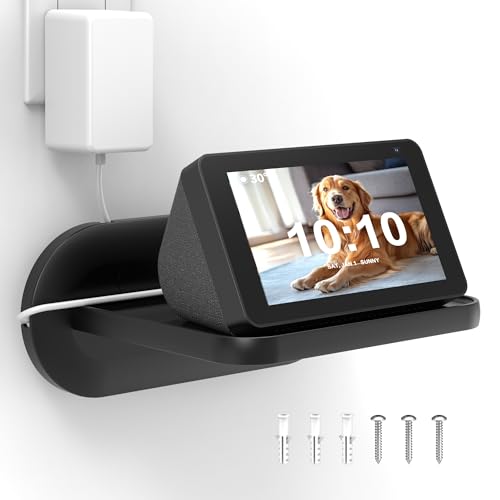 HomeMount حامل حائط HomeMount Echo Show 5 - حامل ذكي موفر للمساحة متوافق مع Google Nest Hub ومكبرات الصوت المحمولة وShow5 (الجيل 1 و2 و3) (رف متوسط أسود 6.5 * 5.1 بوصة) - Image 1