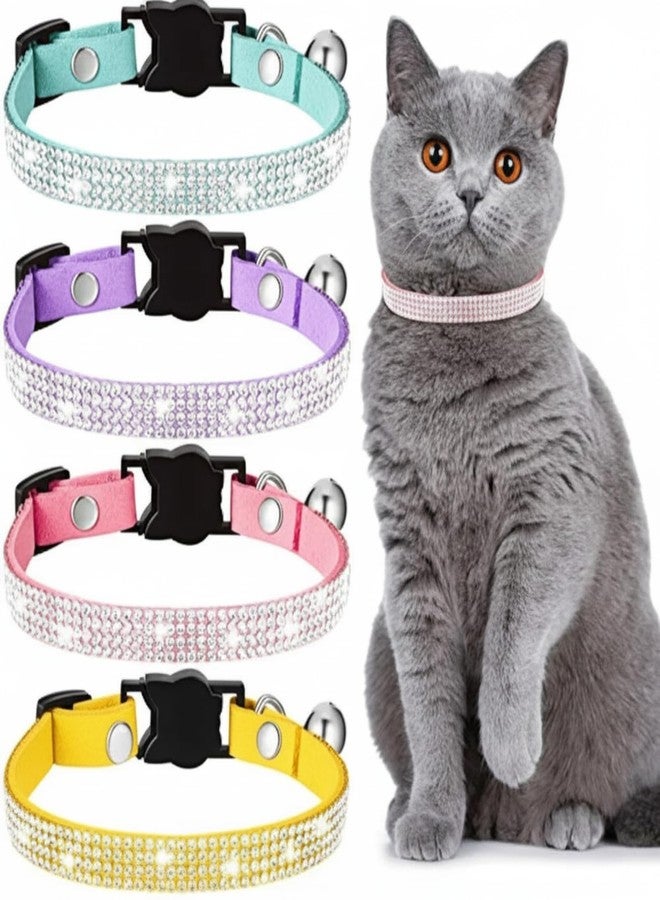 Weewooday 4 Pieces Rhinestones Cat Collars Breakaway Cat Collar with Bell Bling Pet Accessories with Soft Velvet, 4 Colors(XS,Purple, Blue, Gold, Pink) - Image 1