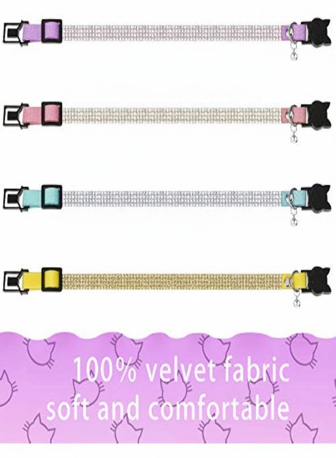 Weewooday 4 Pieces Rhinestones Cat Collars Breakaway Cat Collar with Bell Bling Pet Accessories with Soft Velvet, 4 Colors(XS,Purple, Blue, Gold, Pink) - Image 4
