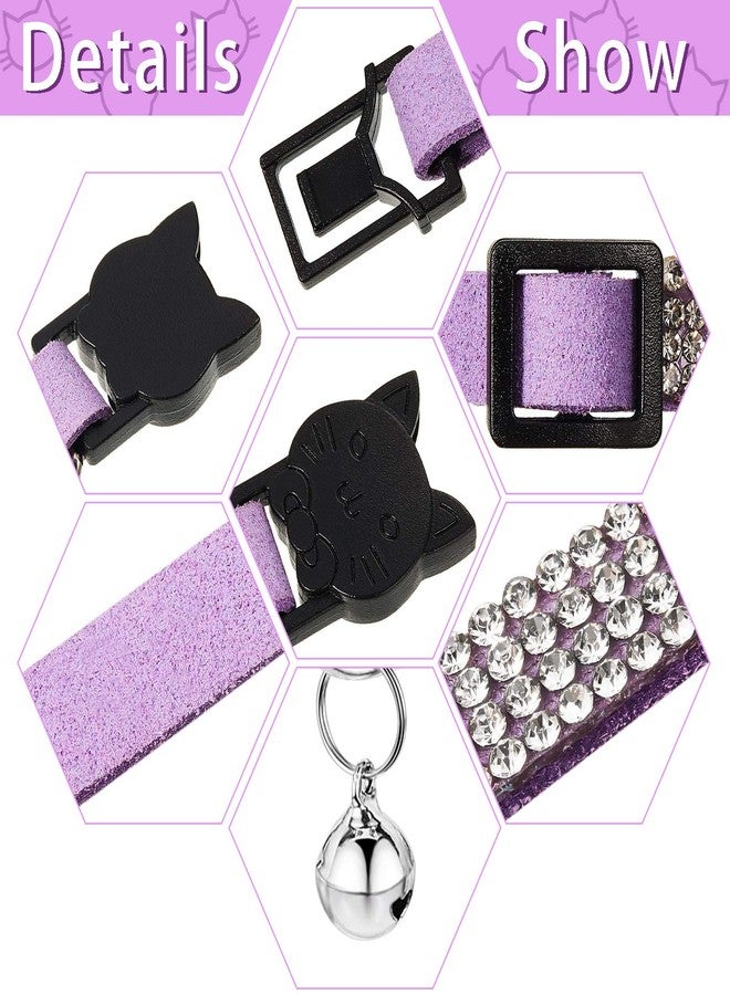 Weewooday 4 Pieces Rhinestones Cat Collars Breakaway Cat Collar with Bell Bling Pet Accessories with Soft Velvet, 4 Colors(XS,Purple, Blue, Gold, Pink) - Image 3