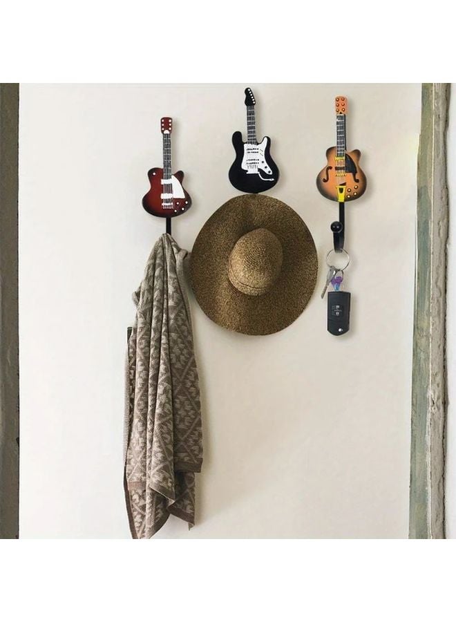 Red Vintage Guitar Shaped Wall Hooks Heavy Duty Rack For Coats Towels Keys Hats - Image 3