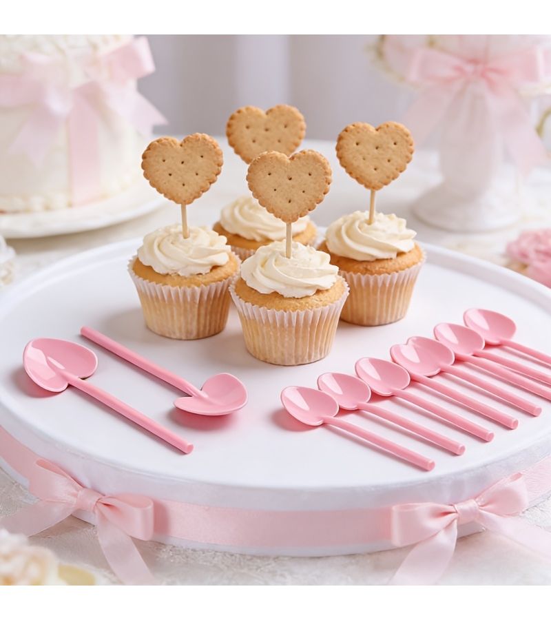 99 Pcs Pink Heart Shaped Spoons for Ice Cream Desserts and Parties - Image 1