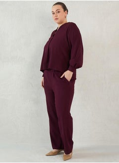 Femmella Plus Size Solid Collared Top and Pants Co-Ords by Styli  - Image 3