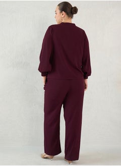Femmella Plus Size Solid Collared Top and Pants Co-Ords by Styli  - Image 2