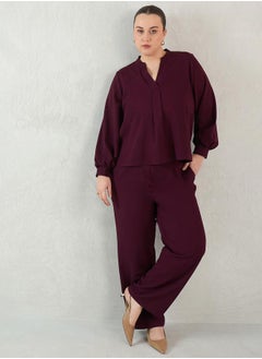 Femmella Plus Size Solid Collared Top and Pants Co-Ords by Styli  - Image 5