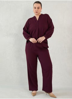 Femmella Plus Size Solid Collared Top and Pants Co-Ords by Styli  - Image 1