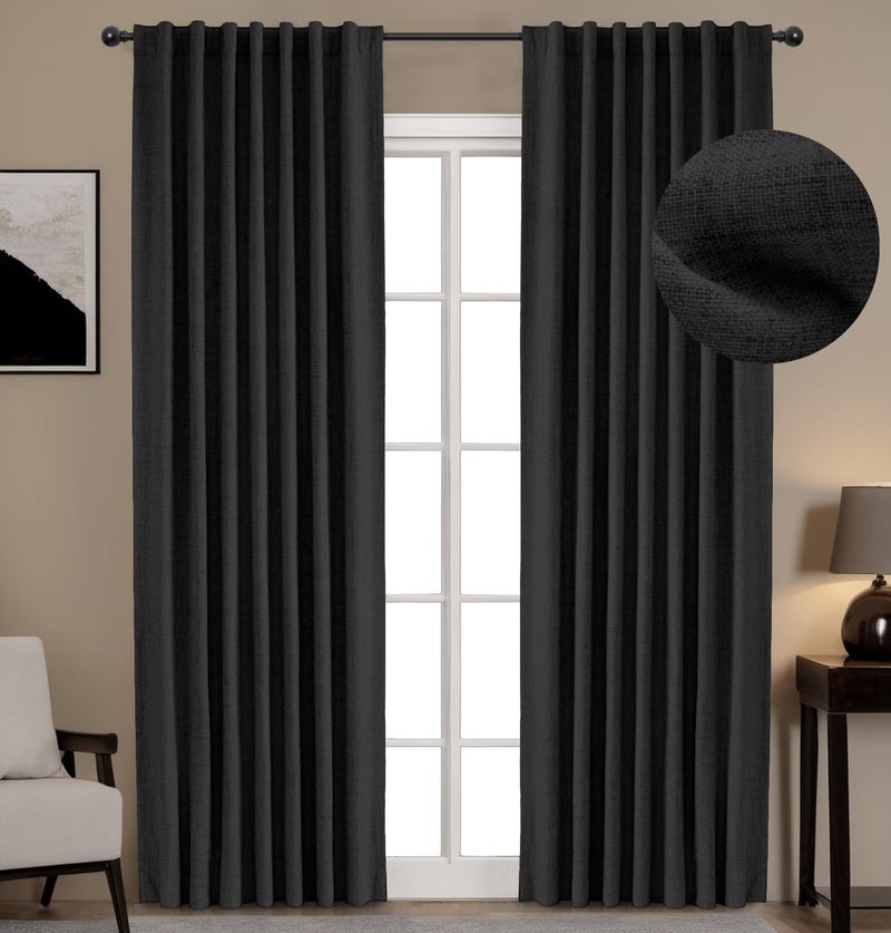 INOVADAY 100% Blackout Curtains for Bedroom  Thermal Insulated Linen Blackout Curtains 72 Inch Length 2 Panels Set  Back Tab/Rod Pocket Room Darkening Curtains for Bedroom  Nursery - Black  W50 X L72 - Image 1