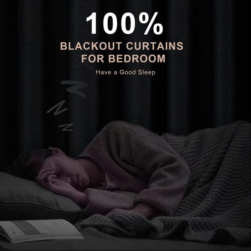 INOVADAY 100% Blackout Curtains for Bedroom  Thermal Insulated Linen Blackout Curtains 72 Inch Length 2 Panels Set  Back Tab/Rod Pocket Room Darkening Curtains for Bedroom  Nursery - Black  W50 X L72 - Image 2